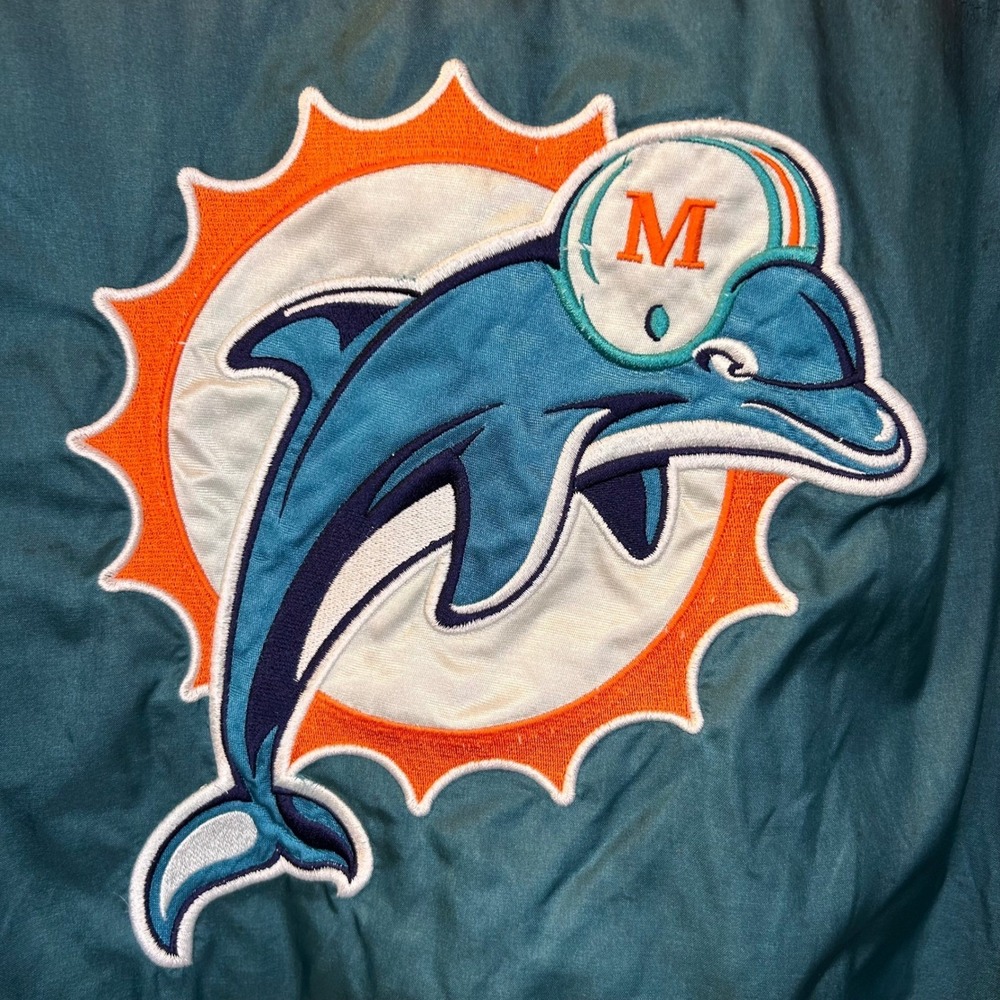 Vintage Miami Dolphins Puffer Jacket NFL Men's XL Game Day Phenom Orange Teal